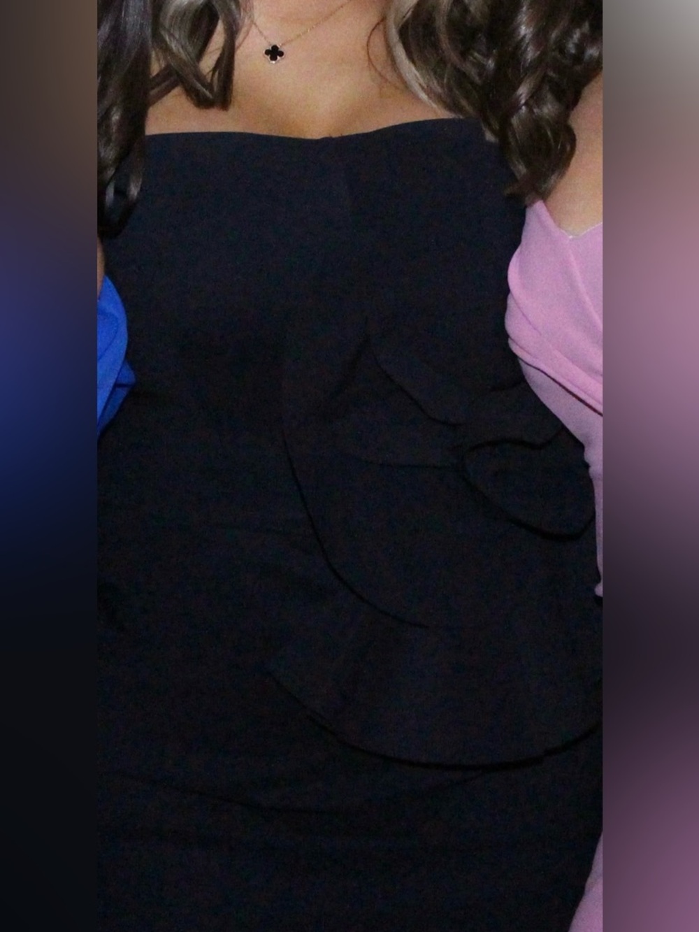 Chiara Boni Strapless Black Sheath Dress with Floral Appliqué - Picture 3 of 3